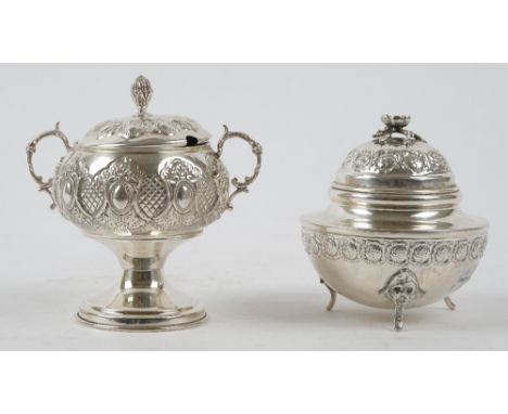 Foreign wares, comprising: a twin handled lidded preserve pot with embossed decoration detailed ST925 and a small bowl and co