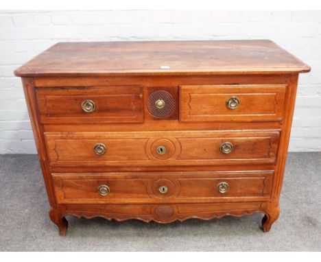 A late 18th century French walnut commode with a pair of short drawers over two long graduated drawers, 116cm wide x 88cm hig