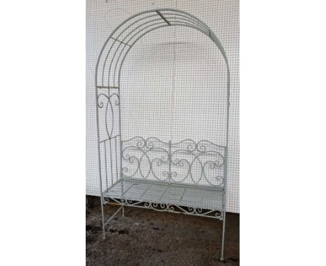 A 20th century grey painted metal arch top garden bench. 