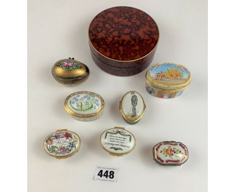 Tortoiseshell round trinket box &amp; 7 small assorted trinket boxes