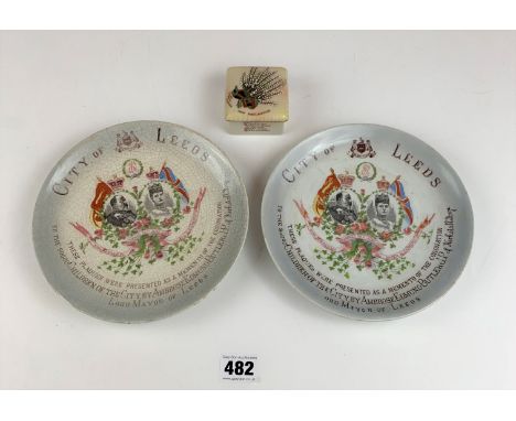2 City of Leeds plaques commemorating the Coronation of King Edward VII and Queen Alexandra, 26th June 1902, 7” diameter and 
