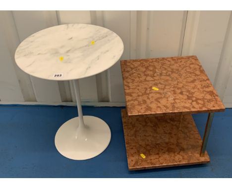 Small marble top tripod table and small square marble occasional table.  Tripod 16” diameter x 21” high. Square 14” x 14.5” h