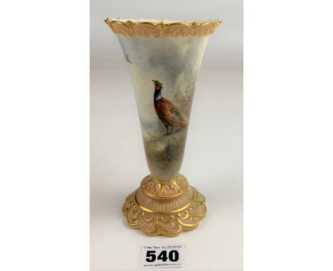 Royal Worcester vase with painted grouse signed Stinton, 6.5” high