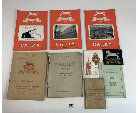 Mixed Military books and paperwork- drivers license and orders, History and Traditions of West Yorkshire Regiment, Front line