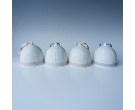 This lot includes four Lladro porcelain bells, each measuring 3.25"H, featuring a delicate matte finish. The set consists of 