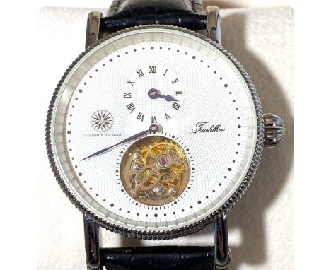 Constantin Durmont Skelett Tourbillion Herrenarmbanduhr Handaufzug Edelstahl mit Lederband. Mit orig. Box und Unterlagen.Die 
