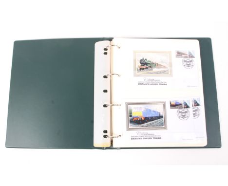 A folder containing First Day Covers all relating to Railways. Including Britain's Luxury Trains, Steam Locomotives of Britai