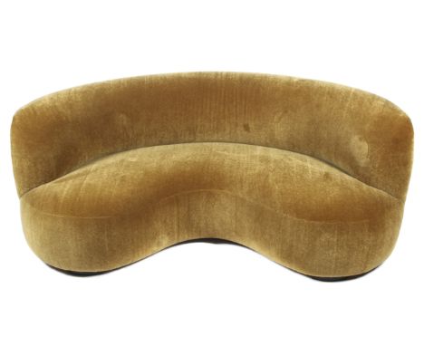 A contemporary Pierre Augustin Rose upholstered crescent-shaped sofa. In gold coloured fabric, L183cm x D93cm x H73cm