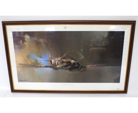 A print of 'Spitfire' by Barrie Clark. 100cm x 58cm, framed and glazed
