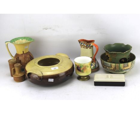 An assortment of 20th century ceramics. Including two Myott Son &amp; Co vases, a Royal Doulton bowl, a Hornsea shaker and ju