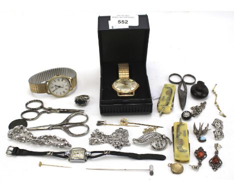 An assortment of collectables. Including an automatic watch, Dunhill lighter, silver jewellery, etc