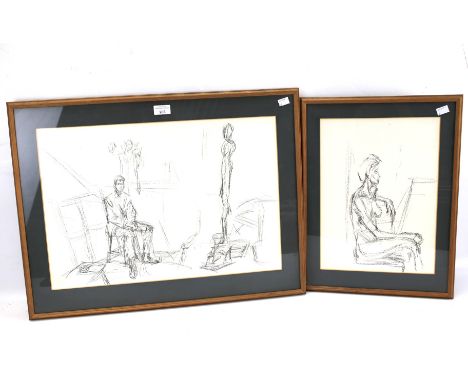 Dick Romyn (20th Century School), two pencil sketches. The first of a female nude, the second a seated gentleman in studio, f