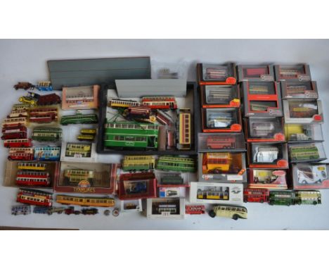 Collection of bus and tram models, mostly diecast 1/76 scale from EFE, Corgi etc, also included motorised tram models and kit