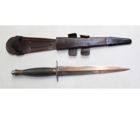 Fairbairn Sykes third pattern fighting knife. Stamped with broad arrow and WD at pommel end.  Cross Keys and D embossed at cr