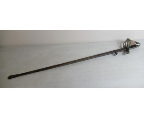 French 1882 pattern infantry sword with steel scabbard and horn grips, stamped Coulaux of Klingenthal. Blade L82cm