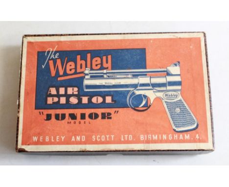 Vintage Webley air pistol 'Junior' .177 over-lever air pistol, in original box, with darts and Components diagram