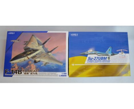 Two unstarted 1/48 scale modern highly detailed model kits from Great Wall Hobby (GWH) to include a Grumman F-14B Tomcat (wit