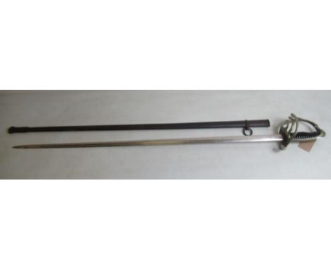 French 1882 pattern infantry sword with steel scabbard and horn grips, stamped Coulaux &amp; Cie, Klingenthal. Blade L82cm