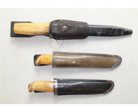 Pair of Norwegian hunting knives, by B. Kundsen. Repurposed S.L.R. bayonet into wooden handled fighting knife