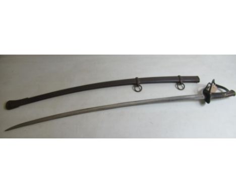 Unmarked sword in the style of an 1840 pattern American Cavalry sabre, complete with steel scabbard. Blade L88cm