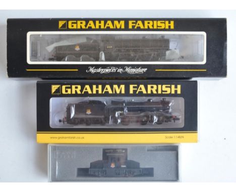 Three mint condition N gauge electric locomotive models, all BR black early crest liveries to include 2x steam locomotives fr