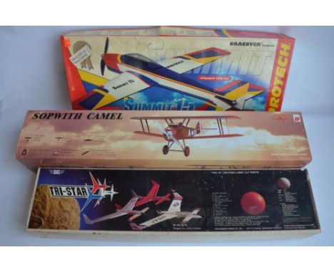 Four radio controlled model aircraft to include a vintage Sig Tri-Star (unbuilt), Protech Summit 15 (likely unflown with part