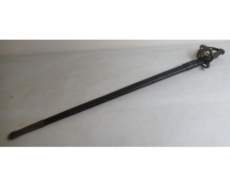 1827 pattern British infantry officer's sword with Light Infantry Rifle Regiment cypher to guard, complete with leather scabb