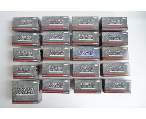 Twenty Corgi 'Forward March' pre-painted diecast metal soldier figure sets, Gulf War, Napoleonic, WWII etc, models appear in 