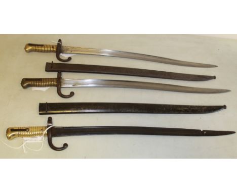1869 Chasseport Bayonet, with matching numbers, and scabbard, 1874 Chasseport bayonet with scabbard. 1869 Chasseport, lacking