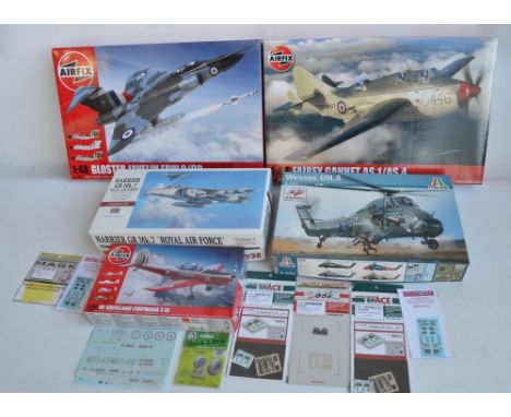 Five unstarted 1/48 scale model kits to include an Airfix Fairey Gannet AS.1/AS.4, Gloster Javelin FAW.9/9R and Chipmunk with