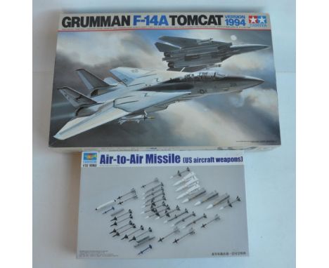 Unstarted Tamiya 1/32 scale Grumman F-14A Tomcat model kit with extra decals/marking option and a Trumpeter US aircraft air t