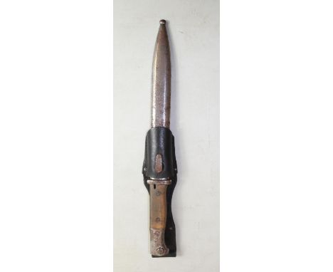 German K98 WWII Bayonet with scabbard and leather frog. Matching numbers