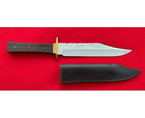R&amp;R Middleton of Sheffield hand made Bowie knife. Blade 8.5'' long 1.5''wide with scalloped decoration to spine. Brass cr