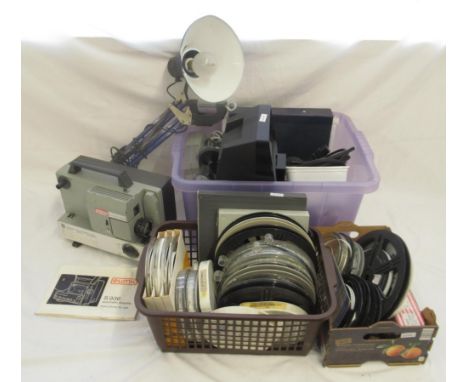 Eumig S936 AUtomatic Duoplay with instruction manual, mixed tape reels and a anglepoise lamp