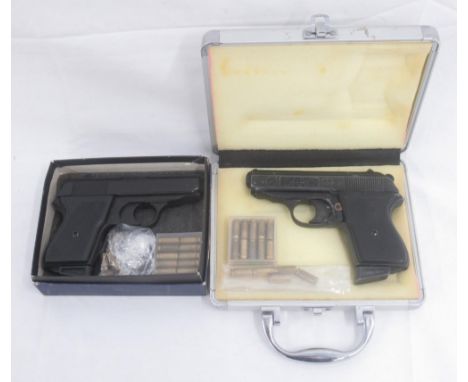 RESTRICTIONS APPLY - 2 ME 8 Police Cal. 8mm K blank firing pistols, with 7 rnd cap. magazines, with 15 blank cartridges