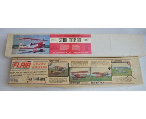 Two unbuilt balsa wood radio controlled model aircraft kits to include a Flair Scout Series Legionaire and a rare Sig Smith M