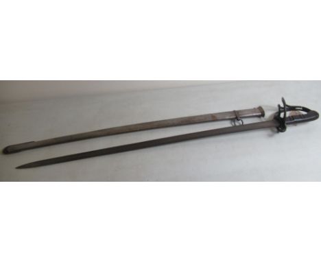 C19th century Portuguese Cavalry Trooper sabre, with fish leather hilt and complete with steel scabbard. Quillon tip stamped 
