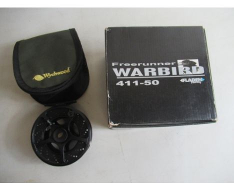 Fladen 'Freerunner Warbird 411-50' fishing reel complete with original box. Wychwood 'Truefly' fly reel with Wychwood branded