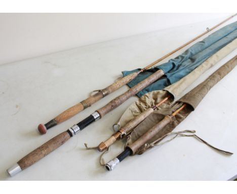 Selection of vintage fishing rods, to include a Hardy 'Hollolite' 8' split cane rod, a J. S. Sharpe 'Eighty Eight' two sectio