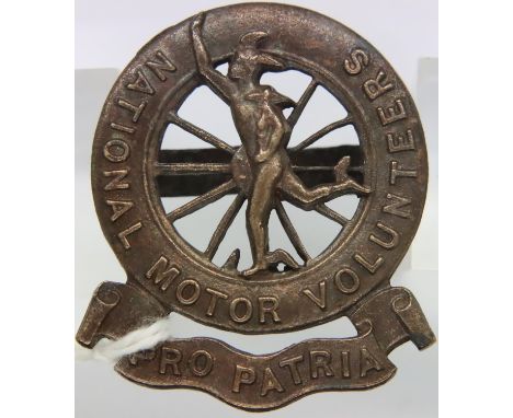 WWI British National Motor Volunteers cap badge. P&amp;P Group 1 (£14+VAT for the first lot and £1+VAT for subsequent lots) 