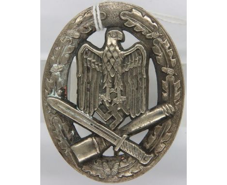 WWII German General Assault badge. Solid back type, marked 20. P&amp;P Group 1 (£14+VAT for the first lot and £1+VAT for subs