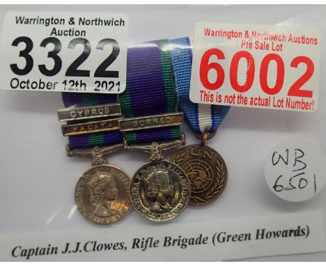 Three military medals Captain J.J. Chowes green. P&amp;P Group 1 (£14+VAT for the first lot and £1+VAT for subsequent lots) 