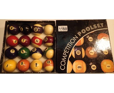 Complete boxed set of competition pool balls. P&amp;P Group 1 (£14+VAT for the first lot and £1+VAT for subsequent lots) 