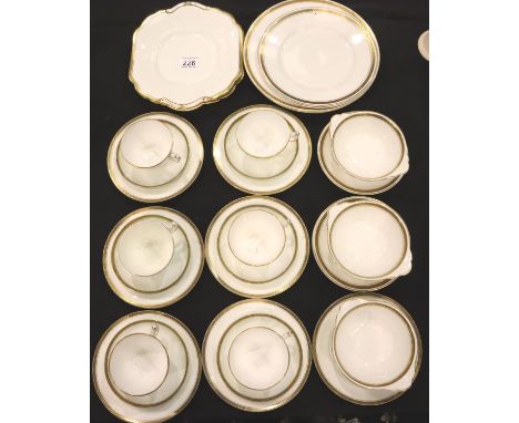 Greek Key gilt ceramic dinner and teaware with Hammersley cups and Alsager China plates etc. P&amp;P Group 3 (£25+VAT for the