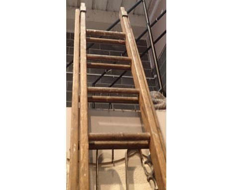 Twelve rung double wooden ladder. Not available for in-house P&amp;P, contact Paul O'Hea at Mailboxes on 01925 659133 