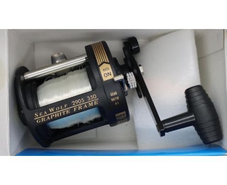 Boxed Shakespeare Sea Wolf multiplier geared reel with graphite body. P&amp;P Group 1 (£14+VAT for the first lot and £1+VAT f