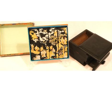 Vintage Oriental wooden puzzle and an ebonised cigarette dispenser. P&amp;P Group 1 (£14+VAT for the first lot and £1+VAT for