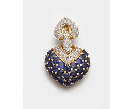 Gelbgold, 750. Schauseitig besetzt mit royalblauen Saphiren von zus. ca. 2,80 ct. und Diamanten in Pavéfassung. Gew. ca. 11,0