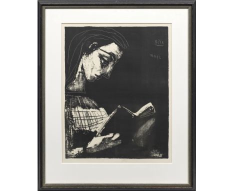 (1881 Málaga - 1973 Mougins)"Jacqueline lisant" (Jacqueline beim Lesen). Originaltitel Lithographie/Arches-Velin (mit Wasserz