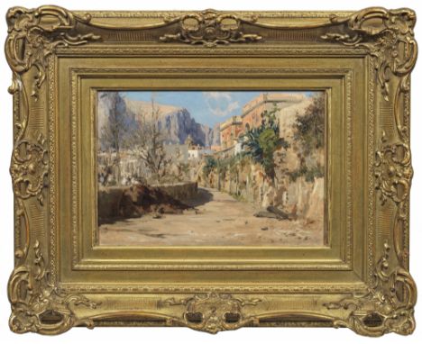 (1864 Florenz - um 1931 oder 1934 in Capri oder Neapel)Motiv aus CapriLichtdurchflutete, in hellem, pastelltonigem Kolorit ge